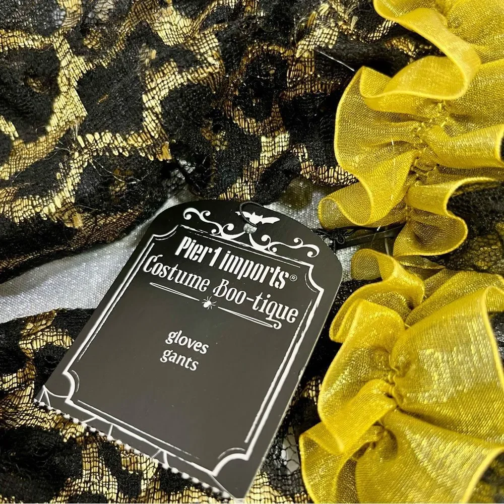 Pier 1 Imports Leopard Print Lace Gloves with Gold Accent Bows and Bling